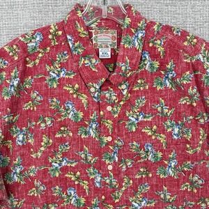 Vtg Reyn Spooner Sz 2XL Y2K Red Gold Acorn Floral Hawaiian Kloth Popover USA